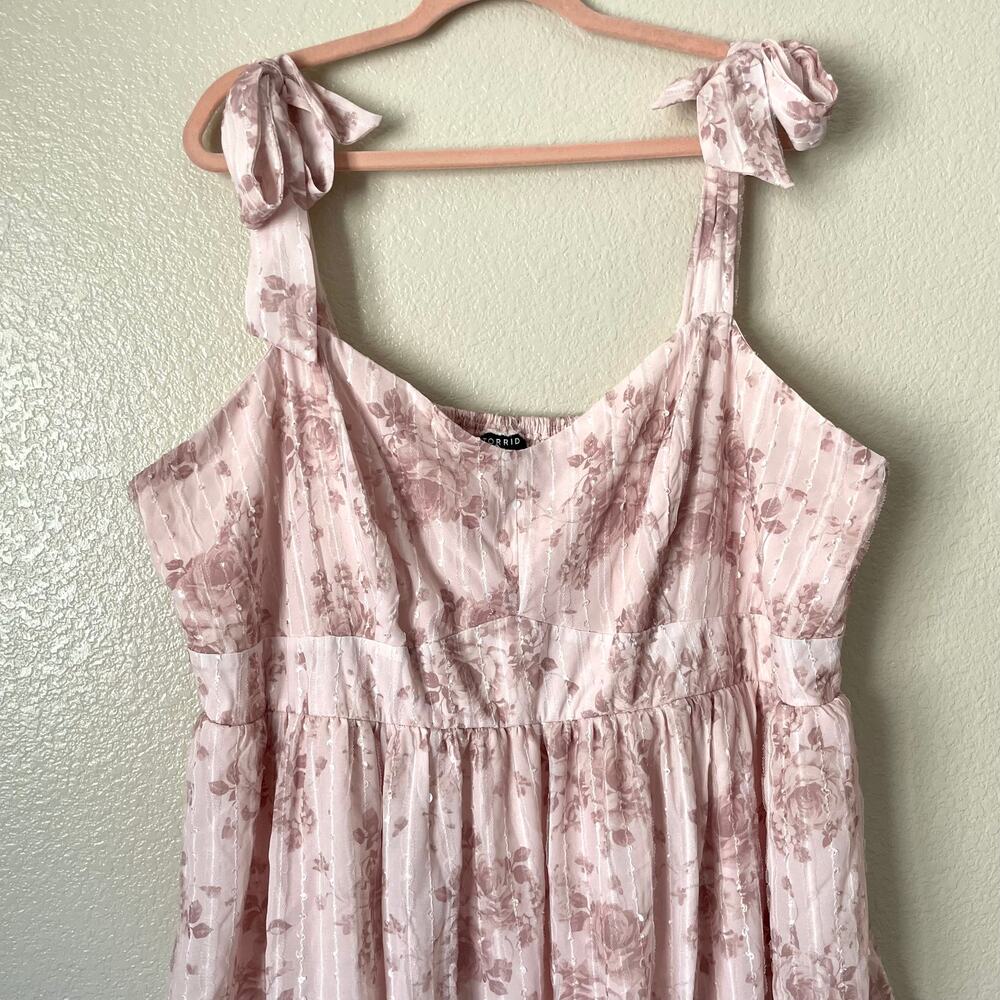 Torrid Dress Womens 3X Pink Tiered Floral Midi Whimsical Fairy Coquette Garden - Picture 4 of 11